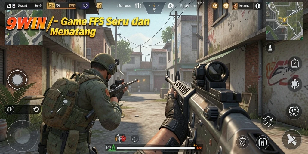 Gameplay 9WIN yang intens dan seru dalam pertempuran FPS.