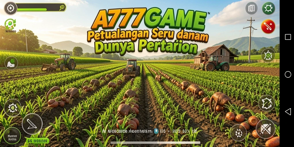 Screenshot utama A777GAME menunjukkan atmosfer pertanian yang menakjubkan.