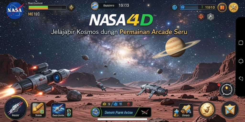 Screenshot gameplay NASA4D yang menunjukkan aksi luar angkasa yang mendebarkan.