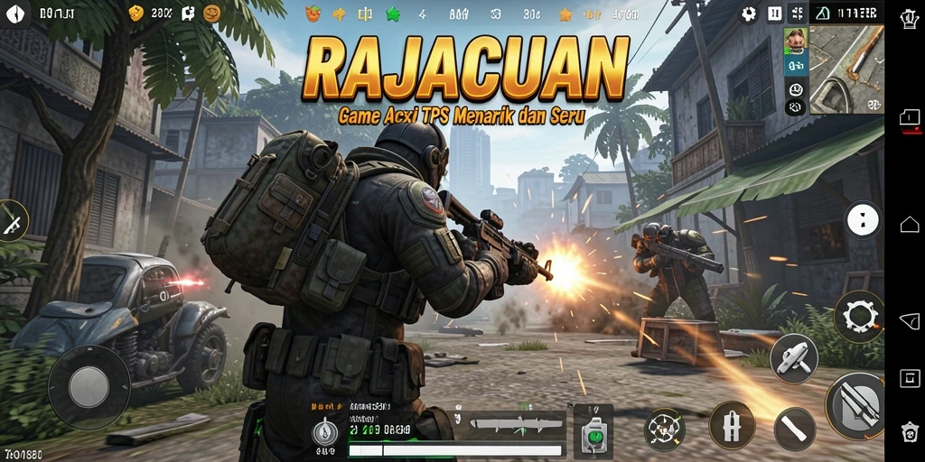 Tampilan screenshot RAJACUAN dengan aksi gameplay TPS yang mendebarkan.