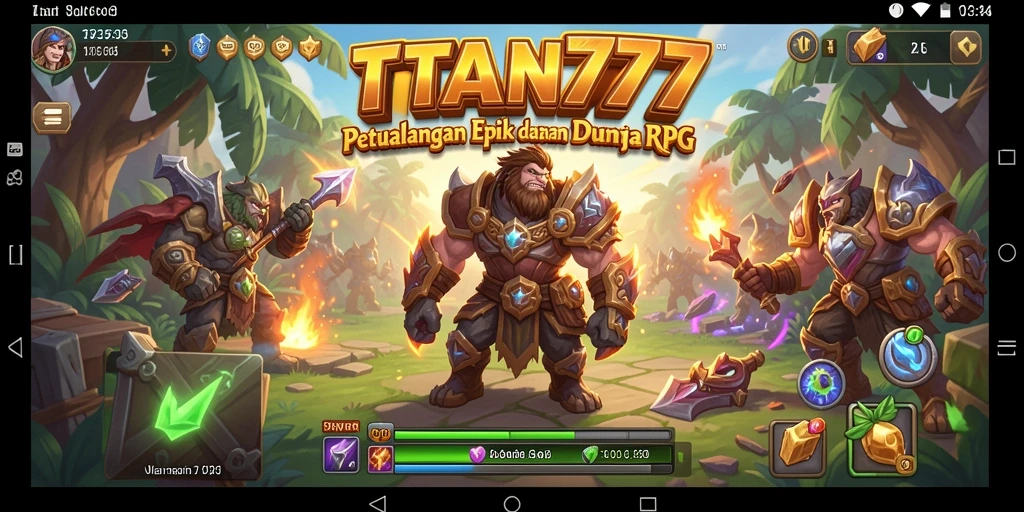 Tangkapan layar gameplay TITAN777 menampilkan karakter yang bertarung di dunia fantasi.