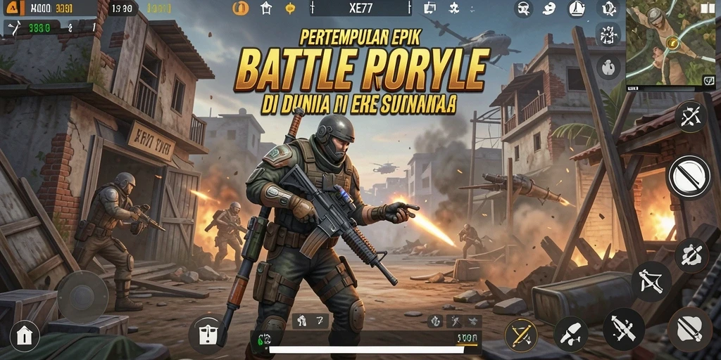Tampilan gameplay seru dalam XE77, penuh aksi Battle Royale.
